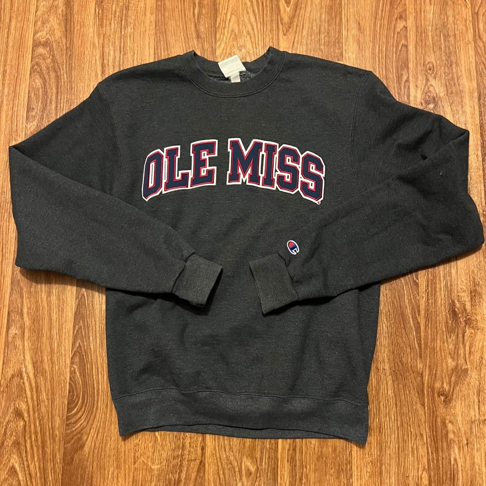 Vtg Champion Ole Miss Rebels Crewneck Men‎ Small Dark Grey Eco Fleece